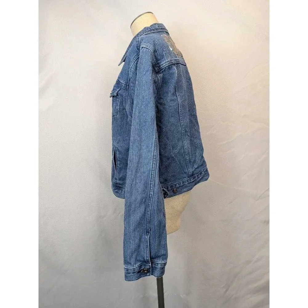 Women's Danbury Denim Jacket Size L Embroidered‎ Wings Heart Faye Jean